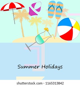 beach umbrella ball swimsuit flip flops cocktail f