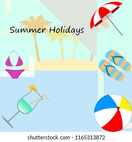 beach umbrella ball swimsuit flip flops cocktail f