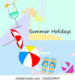 beach umbrella ball swimsuit flip flops cocktail f