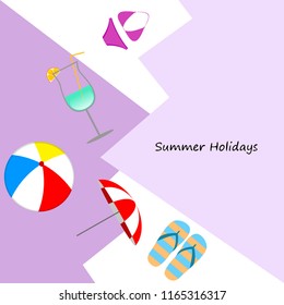 beach umbrella ball swimsuit flip flops cocktail summer holiday vector background