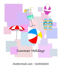 beach umbrella ball swimsuit flip flops cocktail summer holiday vector background