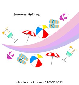 beach umbrella ball swimsuit flip flops cocktail summer holiday vector background