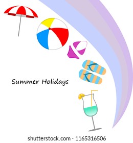 beach umbrella ball swimsuit flip flops cocktail summer holiday vector background