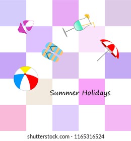 beach umbrella ball swimsuit flip flops cocktail summer holiday vector background
