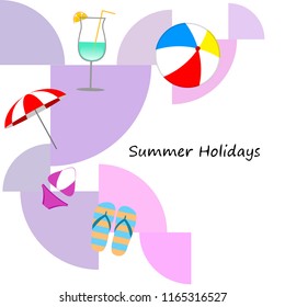 beach umbrella ball swimsuit flip flops cocktail summer holiday vector background