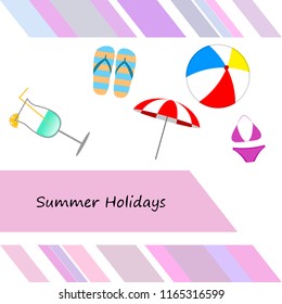 beach umbrella ball swimsuit flip flops cocktail summer holiday vector background