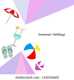 beach umbrella ball swimsuit flip flops cocktail summer holiday vector background