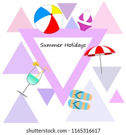 beach umbrella ball swimsuit flip flops cocktail summer holiday vector background