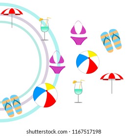 beach umbrella ball swimsuit flip flops cocktail summer holiday vector background