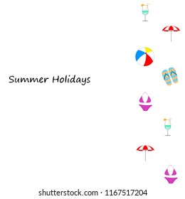 beach umbrella ball swimsuit flip flops cocktail summer holiday vector background