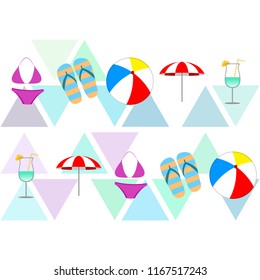 beach umbrella ball swimsuit flip flops cocktail summer holiday vector background