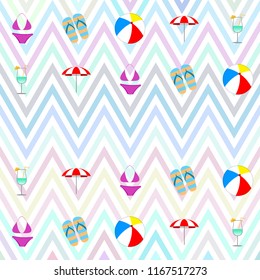beach umbrella ball swimsuit flip flops cocktail summer holiday vector background