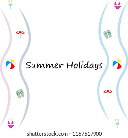 beach umbrella ball swimsuit flip flops cocktail summer holiday vector background