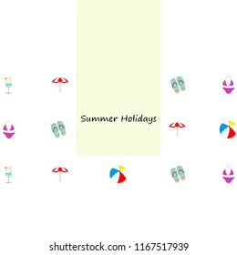 beach umbrella ball swimsuit flip flops cocktail summer holiday vector background