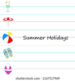 beach umbrella ball swimsuit flip flops cocktail summer holiday vector background
