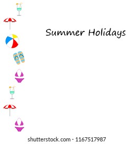 beach umbrella ball swimsuit flip flops cocktail summer holiday vector background