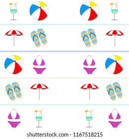 beach umbrella ball swimsuit flip flops cocktail summer holiday vector background