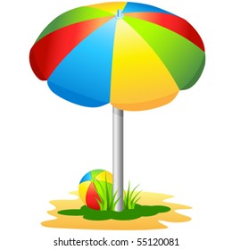 beach umbrella, beach ball - vector illustration