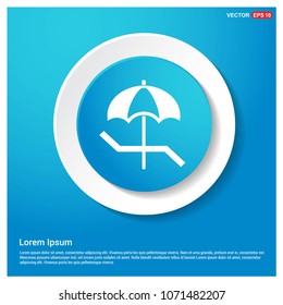 Beach Umbrella with Bed Icon Abstract Blue Web Sticker Button