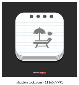 Beach umbrella and bed icon - vector icon