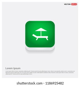Beach Umbrella and Bed IconGreen Web Button - Free vector icon