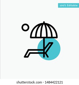 Beach, Umbrella, Bench, Enjoy, Summer turquoise highlight circle point Vector icon. Vector Icon Template background