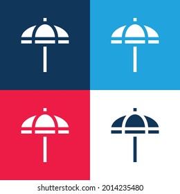Beach Umbrella blue and red four color minimal icon set