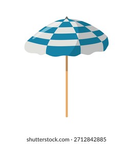 Beach Umbrella with Blue and White Checked Pattern on White Background