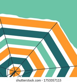 Beach umbrella bottom view. Bright colorful vector illustration.