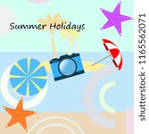 beach umbrella camera starfish summer holiday vector background