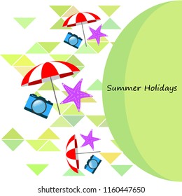beach umbrella camera starfish summer holiday vector background