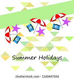 beach umbrella camera starfish summer holiday vector background