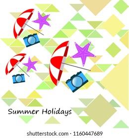 beach umbrella camera starfish summer holiday vector background