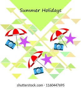 beach umbrella camera starfish summer holiday vector background