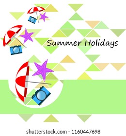 beach umbrella camera starfish summer holiday vector background