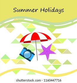 beach umbrella camera starfish summer holiday vector background