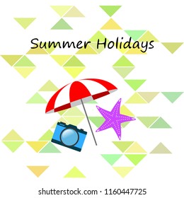 beach umbrella camera starfish summer holiday vector background