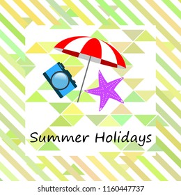 beach umbrella camera starfish summer holiday vector background