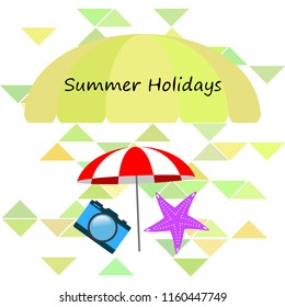 beach umbrella camera starfish summer holiday vector background