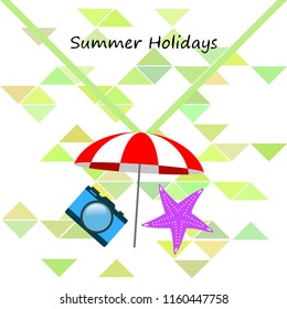 beach umbrella camera starfish summer holiday vector background
