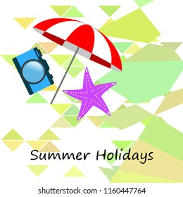 beach umbrella camera starfish summer holiday vector background