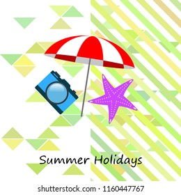 beach umbrella camera starfish summer holiday vector background