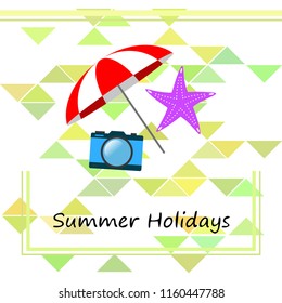 beach umbrella camera starfish summer holiday vector background