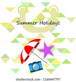 beach umbrella camera starfish summer holiday vector background