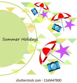beach umbrella camera starfish summer holiday vector background