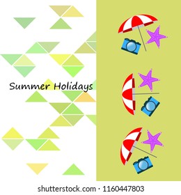 beach umbrella camera starfish summer holiday vector background