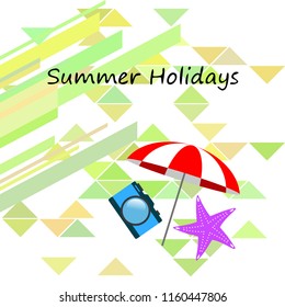 beach umbrella camera starfish summer holiday vector background