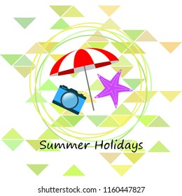 beach umbrella camera starfish summer holiday vector background