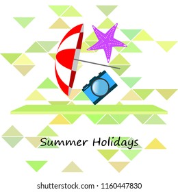 beach umbrella camera starfish summer holiday vector background