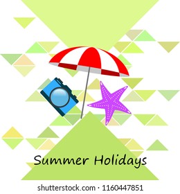 beach umbrella camera starfish summer holiday vector background